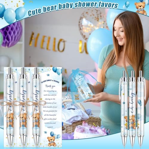 145 Pieces Baby Shower Favors for Guest Blue Teddy Bear Ballpoint Pens and Keychains Gifts for Boys Bulk Retractable Baby Shower Pens Gender Reveal Thank You Cards Souvenirs Prizes Party Favors - Image 5