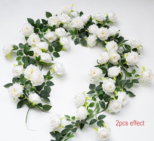 2Pcs 12Ft Bendable Flower Garland Faux Rose Vine for Wedding Decor,White - Image 3