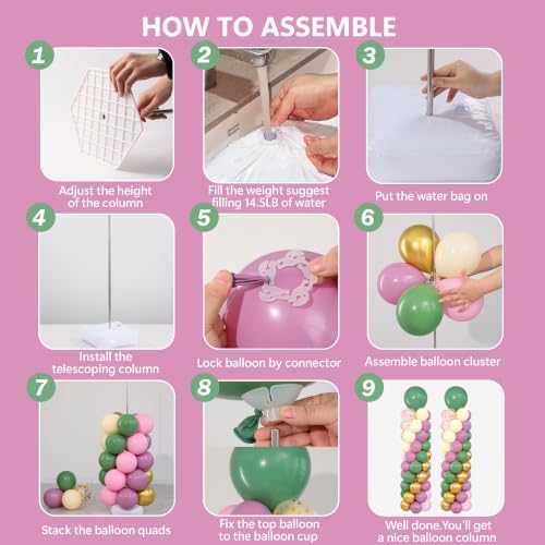 Dusty Green Purple Pink Balloons Stand Column Kits 2 Sets for Floor - Image 5