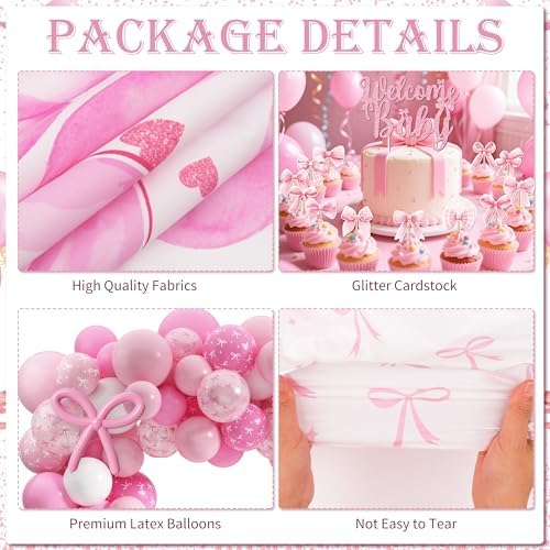 143PCS Pink Bow Baby Shower Decorations for Girl Welcome Baby Girl Party - Image 4