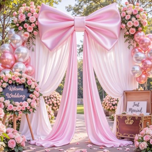 Big Pink Bow Backdrop Large Pink Bow Decor Gift Bows Birthday Decorations 48x24x120 Inches Giant Bow Birthday Party Backdrop for Wedding Baby Shower Photography Coquette Room Decor - Image 4
