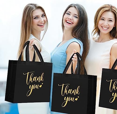Sweetude 30 Thank You Non Woven Gift Bag, 11 x 12 x 5 Inch, Black - Image 4