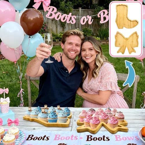 Boots or Bows Gender Reveal Decorations Wooden Boot Bow Charcuterie Boards - Image 7