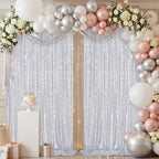 Silver Sequin Backdrop Curtains Drapes 6 Pieces 2ftx8ft Sparkly Christmas - Image 2