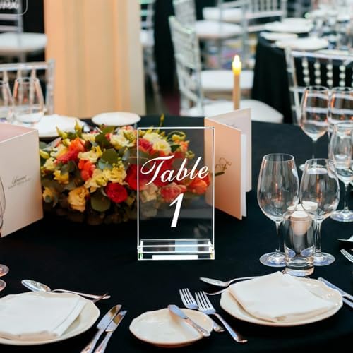 20PCS Acrylic Wedding Table Numbers 1-20 with Stands, 4x6 inches Clear Table Numbers for Wedding Party Reception Sign Place Number Cards Printed Calligraphy Font for Event Banquet Anniversary - Image 3