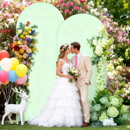 6.6FT Sage Green Arch Cover - Polyester Fitted Wedding Arch Stand Covers Round Top Chiara Arch Backdrop Cover for Birthday Party Banquet Photo Background Decoration - Image 7