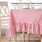 Coral Pink White Gingham Ruffle Tablecloth Rectangular 120“x60 - Image 4