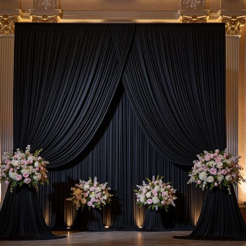 6 Panels 5x15ft Black Backdrop Curtains for Parties, Wrinkle Free Polyester Black Photo Backdrop Drapes 15 ft Long Back Drop Cloth for Wedding Birthday Photography Background Party - Image 5