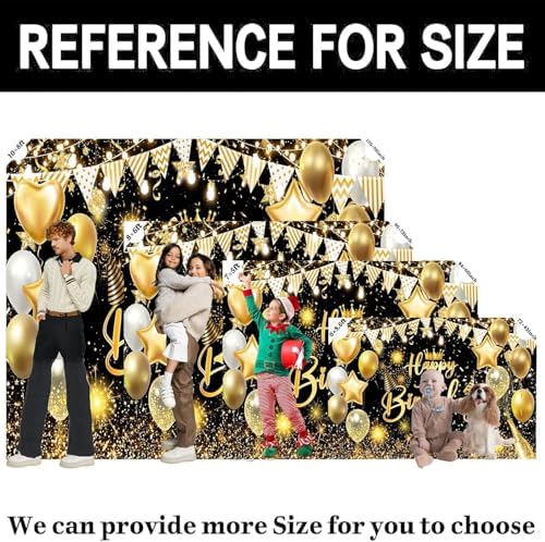 Black Gold Happy Birthday Party Decorations Backdrop, Happy Birthday Backdrop Banner Anniversary Party Photo Booth Background Golden Balloons Glitter Star Birthday Party Photo Background, 15X10ft - Image 7