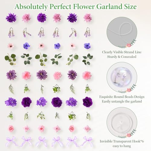 Livole 6Pcs 36Ft Wildflower Garland with Bow Hanging Flower Wall Backdrop - Image 5