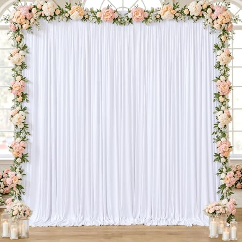 10x10ft White Backdrop Curtain for Wedding Parties Wrinkle Free Fabric White Drapes Backdrop Decoration for Baby Shower Birthday Photography Decoration 2 Panels, 5ft x 10ft by Gogoparti