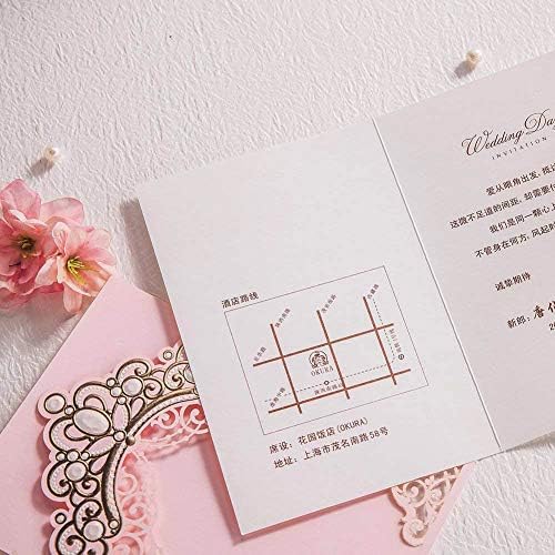 Hosmsua 50PCS Blank Pink Quinceanera Invitations Kit 5x7.3 Inch Laser Cut Floral Gold Crown Pocket Quinceanera Invitation Cards with Envelopes for Birthday Bridal Shower Invite - Image 3