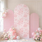 SiliFine Set of 3 Pink Chinoiserie Floral Arch Cover 4ft 5ft 6ft Gingham Stretchy Backdrop Covers Striped Backdrop Cover for Wedding Birthday Party Bridal Shower Baby Shower Celebration - Image 4
