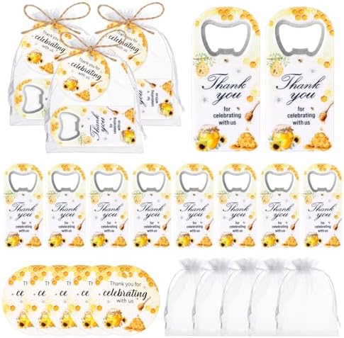 50Pcs Bee Baby Shower Bottle Opener Favors for Guests Cute Magnetic Handheld Bottle Openers with Organza Bags and Thank You Cards, for Gender Reveal Theme Party Decorations Rerurn Gift Souvenirs（Bee） by wxfdac