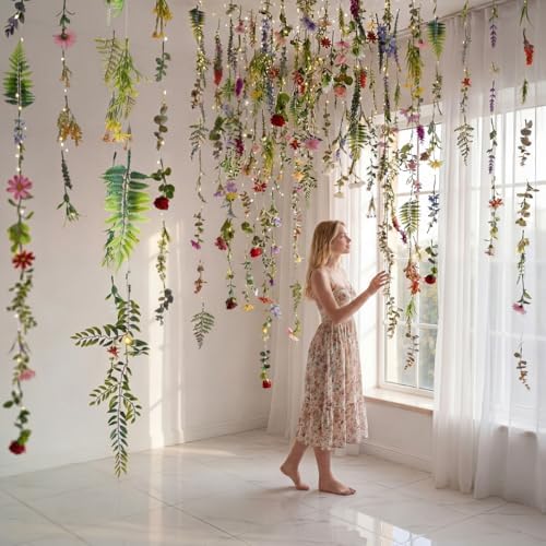 Suncalla 6 Pack 35.4ft Fake Flower LED Garland Backdrop, Fresh, Multicolor - Image 2