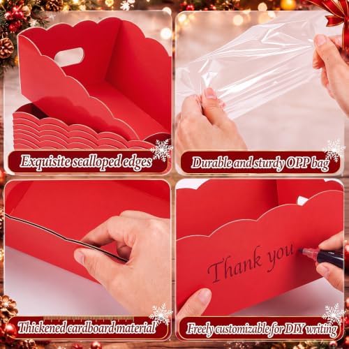 Fuyoooo 8 Pack Red Basket for Gifts Empty to Fill, 10" x 8" Thick Sturdy Kraft Scalloped Edge Gift Basket with Handle, 8 Wrap Bag 8 Bow 16 Tissue Paper for Christmas Wedding Birthday Wrapping Gift - Image 6