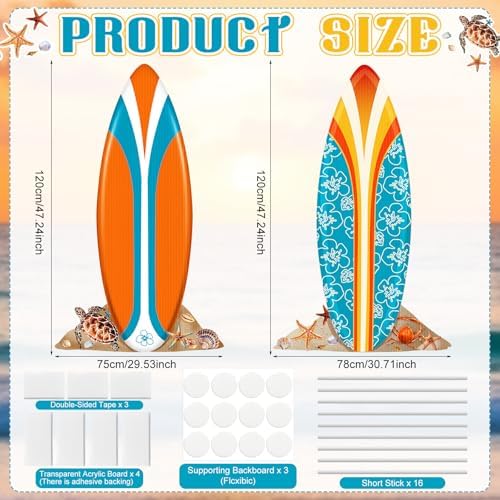 2 Pcs Summer Surfboard Prop Decoration 3.9 ft Large Surfboard Cardboard Cutout Life Size Beach Photo Booth Prop Tropical Outdoor Yard Sign for Surfing Swimming Hawaiian Luau Bar Supplies - Image 3