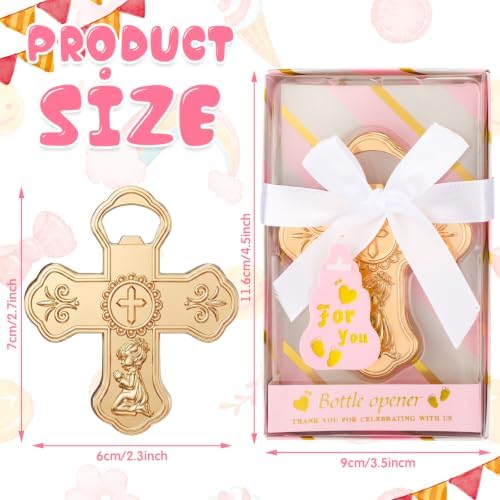 Wesiti 24 Pcs Pink Baptism Favors for Guests Praying Cross Bottle Openers Gender Reveal Boys Girls Souvenirs for Baptism Baby Shower Christening First Communion Party - Image 2
