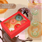 KPOSIYA 65 PCS 8x6x2.5 Inch Cookie Boxes with Window Red Bakery Boxes Pastry Boxes for Gift Giving, Treat, Dessert, Cupcakes, Chocolate, Strawberries, Donuts, Muffins (5 Style Windows) - Image 3