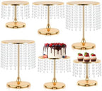 Metal Mirror Cake Stand Set with Crystal Pendants - Elegant Dessert Table Display for Weddings, Birthday Parties, Baby Showers, Events - Sturdy Crystal Bling Cupcake Stands for Pastries, Sweets, Decorations (Gold, Set of 6) by kehail