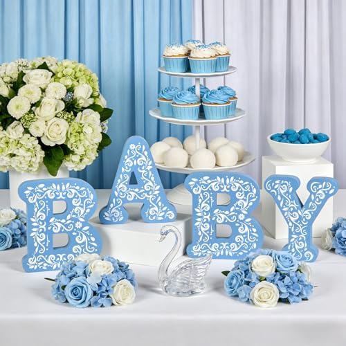 4 Pcs Cielito Lindo Baby Shower Decorations Blue Wooden Baby Letters, 6 inch Mexican Theme Wooden Blocks for Party Decor, Rustic Centerpiece for Gender Reveal Birthday Nursery Shelf Decor - Image 4