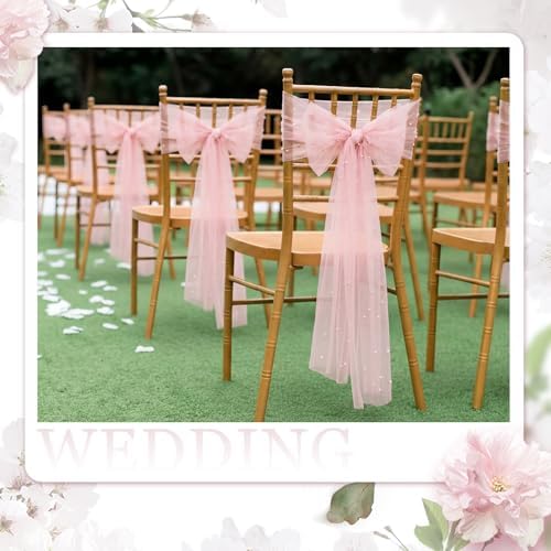 VitalCozy 50 Pack Pink Pearls Vintage Chair Sashes with Bows Wedding Decor - Image 6