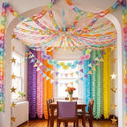 TaoBary Pastels Decorations, 6 Roll Crepe Streamers 600 Paper Chain Garland Strips 4 Star Hanging 2 Felt Pennant Flag 2 Paper Fans Garland 6 Four Leaf Clover Streamers for Birthday Party - Image 3
