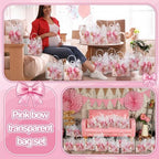 Wesnoy 48 Pcs Pink Big Bow Clear PVC Gift Bags with Handle Ribbon for Party - Image 4