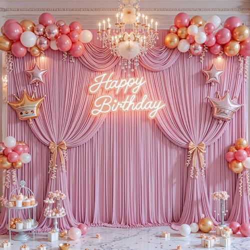 40x8ft Dusty Pink Backdrop Curtain for Baby Shower Parties Rose Pink Wrinkle Free Fabric Backdrop Curtain Wedding Photo Backdrop Drapes for Girls Birthday Party Photography Back Drop 8 Panels 5x8FT - Image 3