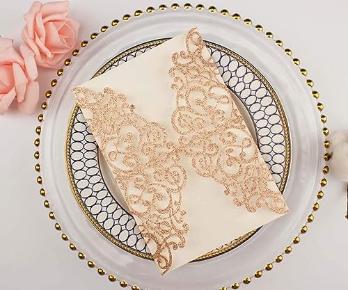 50pcs 5x7 Rose Gold Glitter Wedding Invitations Cards Laser Cut Pocket Invites Covers only, no envelope,no insert for Wedding Quinceanera Bridal Shower Baby Shower Party Invite - Image 4
