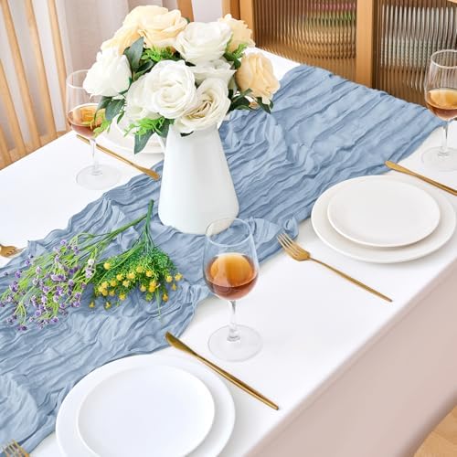 18 Pack Dusty Blue Cheesecloth Table Runner 21.5x120 Inch,Semi Sheer Boho Gauze Cheese Cloth Fabric Table Runners 10 FT Long for Wedding Party Baby Shower Birthday Home Decor - Image 2