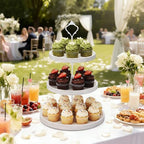 Lallisa 2 Pack 3 Tier Cupcake Stand, Wooden White Rustic Tiered Treat Stand for Wedding, Round Dessert Display Table Serving Tray, Cake Tower Holder for Bridal Baby Shower Birthday Party Farmhouse - Image 5