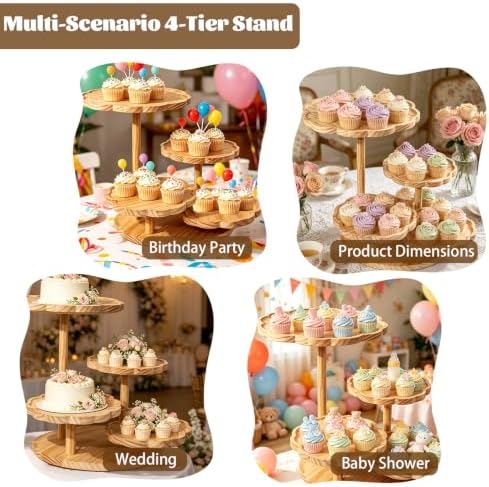 4-Tier Wood Petal Cupcake Stand, Holds up to 50 Cupcakes for Parties - Image 5