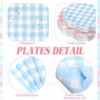 Funnymoom 452 Pcs Gender Reveal Gingham Party Decoration for 50, Pink and Blue Gingham Checkered Paper Plates Napkins Cups Tablecloth Cutlery Straws for Gender Reveal Baby Shower Party Supplies - Image 2