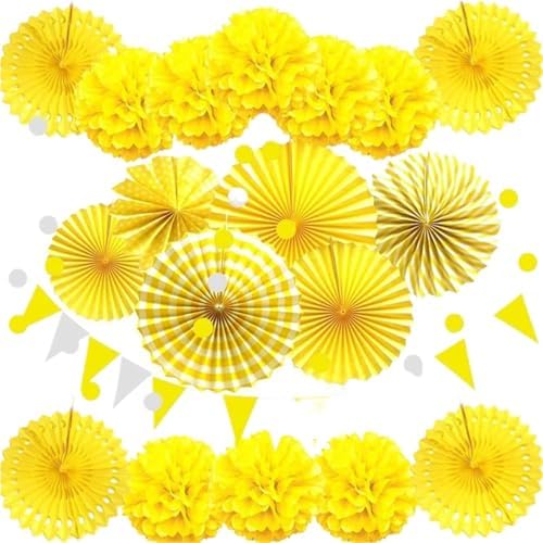 Hanging Paper Fans 2set Paper Fan Flower Bunting Flag Hanging Decor for Baby Shower Birthday Wedding Christmas Party Decoration for Weddings Birthdays(Yellow) by Unknown