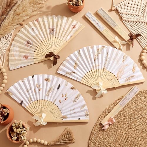 Roowest 36 Pcs Boho Floral Folding Hand Fan Bulk Bohemian Flowers Pattern Fans for Wedding Guests Bulk Collapsible Pampas Grass Paper Handheld Fans for Wedding Bridal Baby Shower Party Favors - Image 4