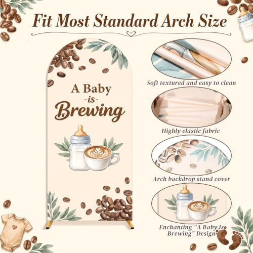 3Pcs A Baby is Brewing Baby Shower Decoration Coffee Themed Arch Backdrop Cover Brown Coffee Bean Theme Backdrop Party Favor for Gender Reveal Welcome Boy Girl Party Supply Decorations 4ft,5ft,6ft - Image 3