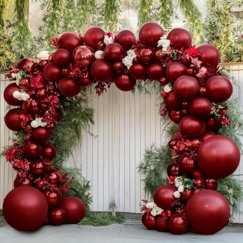 Burgundy Gold Balloons Garland Double Stuffed Wine Red Sand White Balloons Metallic Gold Latex Balloons Arch Kit for Bridal Wedding Christmas Baby Shower Birthday Party Decoration - Image 3