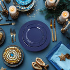 FLOWERCAT 100PCS Blue Plastic Plates - Heavy Duty Blue Disposable Plates for Memorial/Birthday Party/Graducation - Include 50PCS 10.25inch Dinner and 50PCS 7.5inch Dessert/Salad Plates for 50 Guests - Image 2