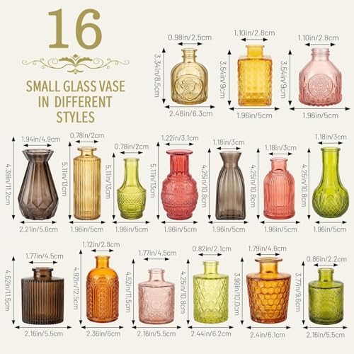 32 PCS Assorted Vintage Bud Vases, Colorful Glass Small Vases Bulk, for Centerpieces, Wedding Table Decor, Home Decorations & Gifts (Amber Series) - Image 2
