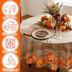 Ganeen 12 Pcs Fall Plastic Tablecloth Round Wood Grain Pumpkin 84 x 84 in - Image 3
