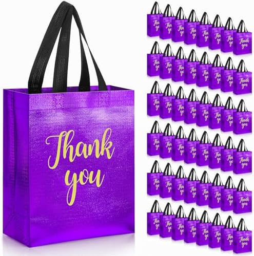 Fumete 50 Pcs Purple Glossy Thank You Gift Bag with Handles by Fumete