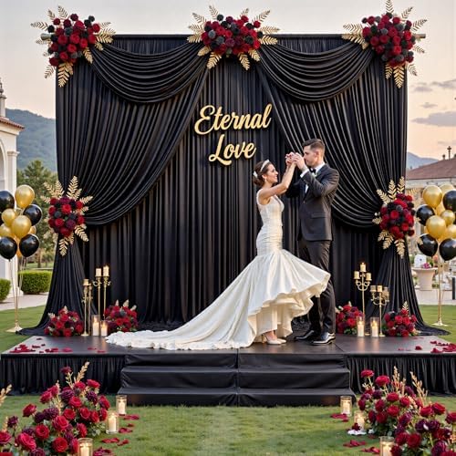 50 ft x 8 ft Black Backdrop Curtain for Parties, 10 Panels 5 ft x 8 ft Wrinkle Free Polyester Photo Black Backdrop Drapesfor Graduations Birthday Wedding Party Stage Curtains Home Decoration Supplies - Image 3