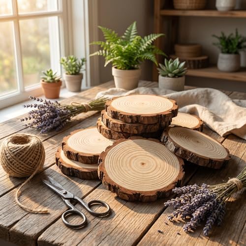Wood Slices for Centerpieces, 6-7 Inches, 10 Pack, Rustic Round Wood Circles for Wedding Tables, Baby Showers, and DIY Craft Projects - Image 3