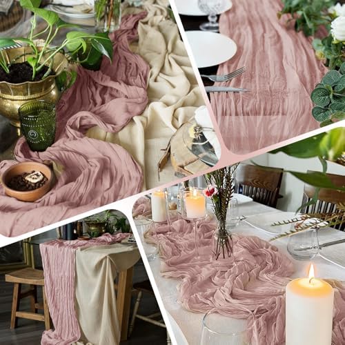 28 Pack Dusty Pink Cheesecloth Table Runner 17x108 Inch Semi Sheer Boho Gauze Cheese Cloth Fabric Table Runners, for Wedding Party Baby Shower Birthday Home Decor Garden Farmhouse - Image 5