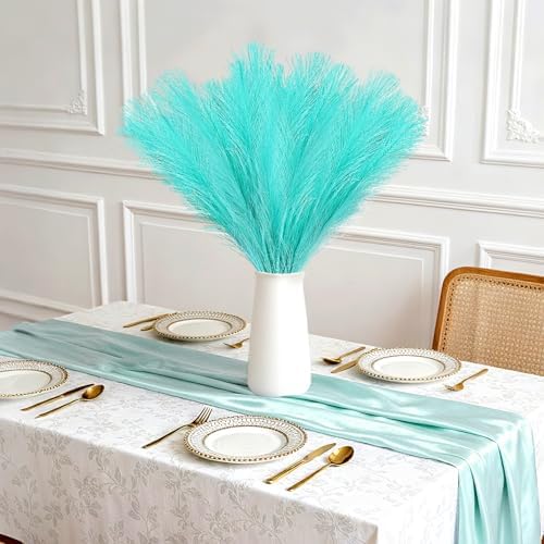 obbsie 50pcs Faux Pampas Grass, 21.6" Short Artificial Pompous Grass Branches for Vase Filler Home Table Centerpieces Wedding Decor (Light Blue) (Pack of 2) - Image 2