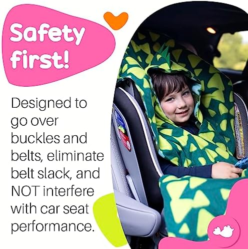 Car Seat Poncho for Toddlers and Babies, Crash Tested Winter Coat Alternative, Reversible Fleece Car Seat Blanket, 6 Months to 5 Years, Easy On Easy Off, Green Dinosaur, Birdy Boutique - Image 3