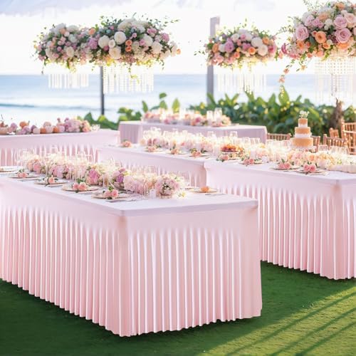 Besutolife 6ft Pink Tablecloth for Rectangle Table Spandex Tutu Table Skirt for Parties Wedding Baby Shower - Image 2