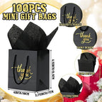Yeaqee 100 Pack Mini Gift Bags Bulk 4 x 2.75 x 4.5 Inch Small Thank You Paper Bags with Handle and Tissue Paper for Wedding Birthday Baby Shower Business Graduation Party Favors(Black) - Image 2