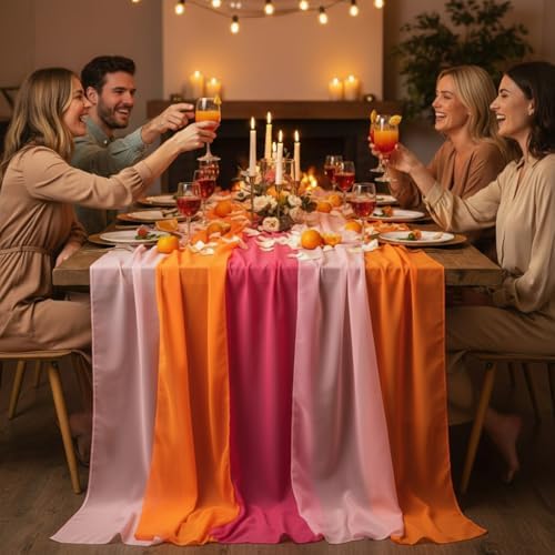 Boao 12 Pcs Red Pink Orange Sunset Party Decorations Chiffon Table Runners - Image 5